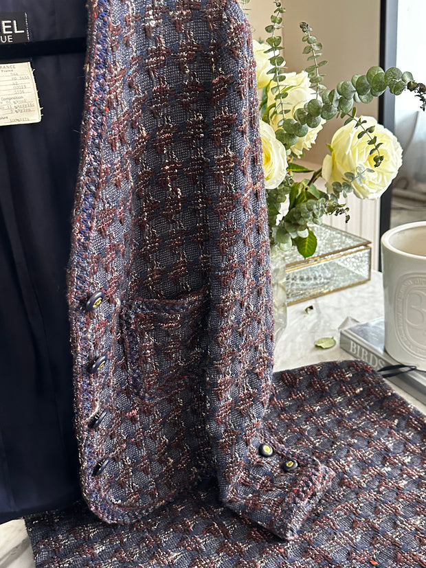 Chanel Purple & Multicolor Wool Blend Herringbone Tweed Skirt Suit Set  60CHW-161